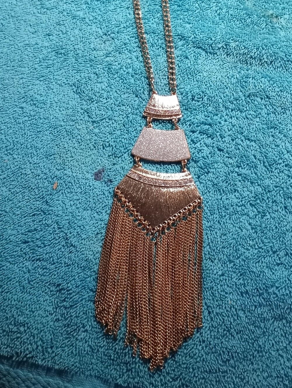XOXO Gold-Tone Layered Fringe Glitter Necklace